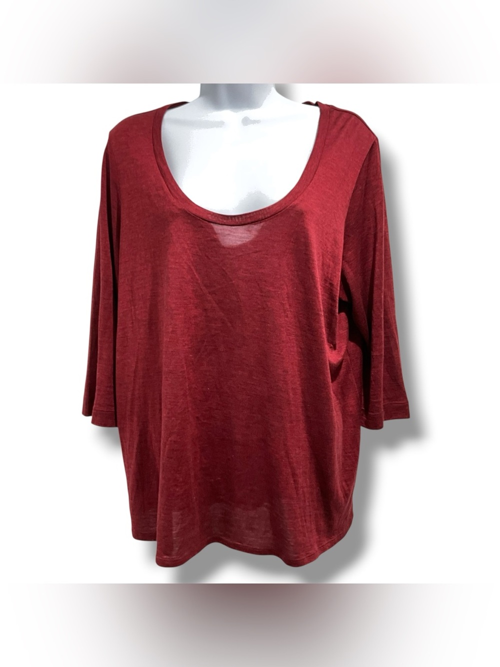 Eileen Fisher Silk and Cotton Blend Tee Red 3/4 Sleeve Scoop Neck
